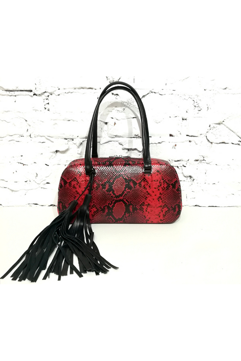 Buy Baguette Handbag bag python leather fringe burgundy black shoulder